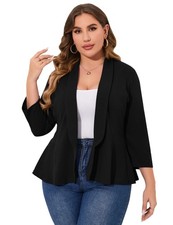 Women Plus Size Casual Blazer Open Front Long Sleeve Work Office Cardigan Jac...