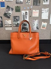 Prada Galleria Orange Saffiano Leather 2Way Shoulder AUTH