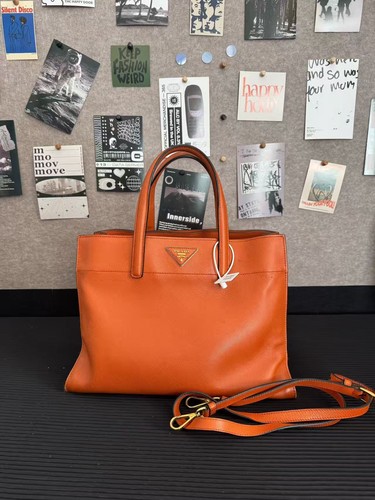 Prada Galleria Orange Saffiano Leather 2Way Shoulder AUTH