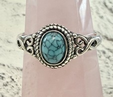 Turquoise Oval Vintage Style Ring Size 10 S925 Sterling Silver New