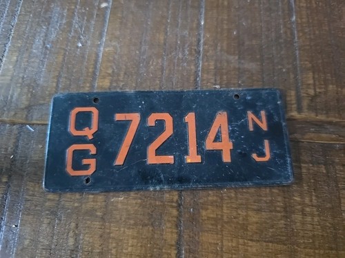 Vtg 1950s New Jersey Garden State Black Orange  License Plate