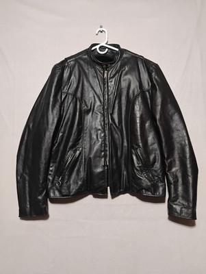 Vintage Brooks Leather Jacket Mens Medium Black Motorcycle Cafe Racer Made USA