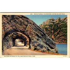 Triple Tunnels Shoshone Canyon Cody Rd Eastern Entrance Vintage Postcard SP5-12
