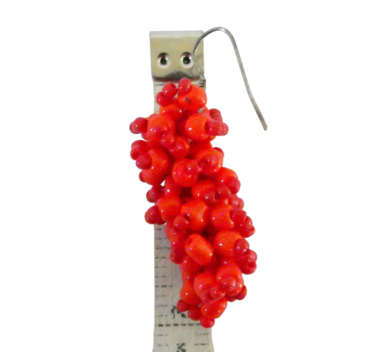 Red Cluster beaded dangle earrings - image 3