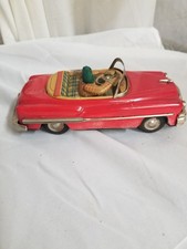 Vintage Red Convertible Tin Friction Car Japan V- 1959 With Driver