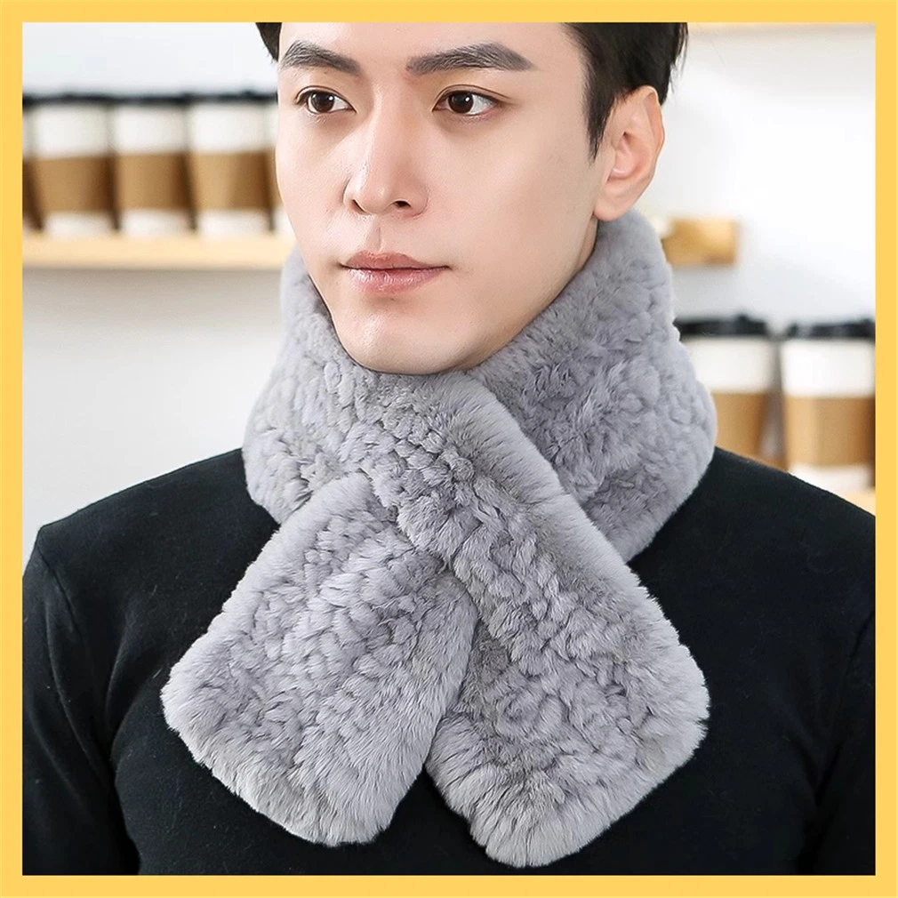 Men's Real Rabbit Fur Scarf Thicken Winter Warm Neck Wrap Collar Size 90x12cm