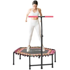 Soozier 45" Rebounder Trampoline with LED Light & Adjustable Handle, Pink