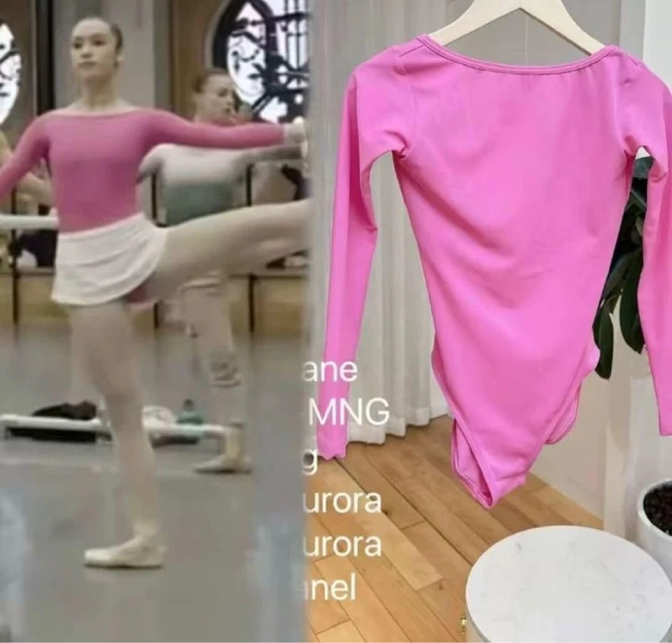 Roupa de dança Yumiko collant rosa manga longa tamanho M balé feminina usada - Imagem 2 de 4