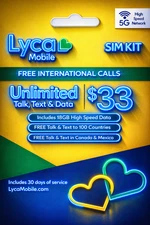 Lyca Mobile USA $33 High Data  Prepaid 5G/4G SIM Card 30 Day Preloaded SIM Card