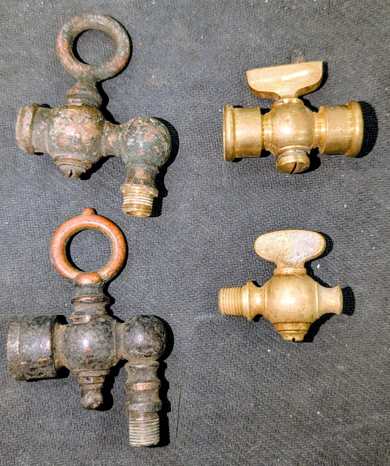 Lot of 4 vintage pet cock valves antique industrial steampunk brass
