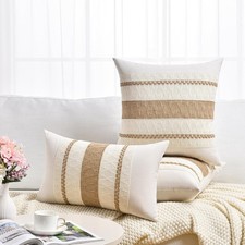 Set of 2 Boho Neutral Lumbar Decorative Throw Pillow Cover 12x20 Inch for Cou...
