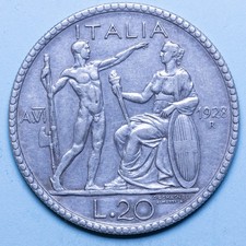VITTORIO EMANUELE III 20 LIRE 1928 VI LITTORE mBB ARGENTO SILVER NUMISMATICA
