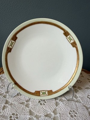 T&V Limoges France Art Deco Bread Plate Copper Trim 6  Porcelain Vintage
