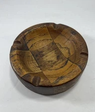 Vintage 4-1/2" Round Wooden Ashtray