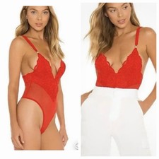 FREE PEOPLE We Are HAH Hot As Hell Cheap And Cheerful Red Lace Bodysuit M NWT
