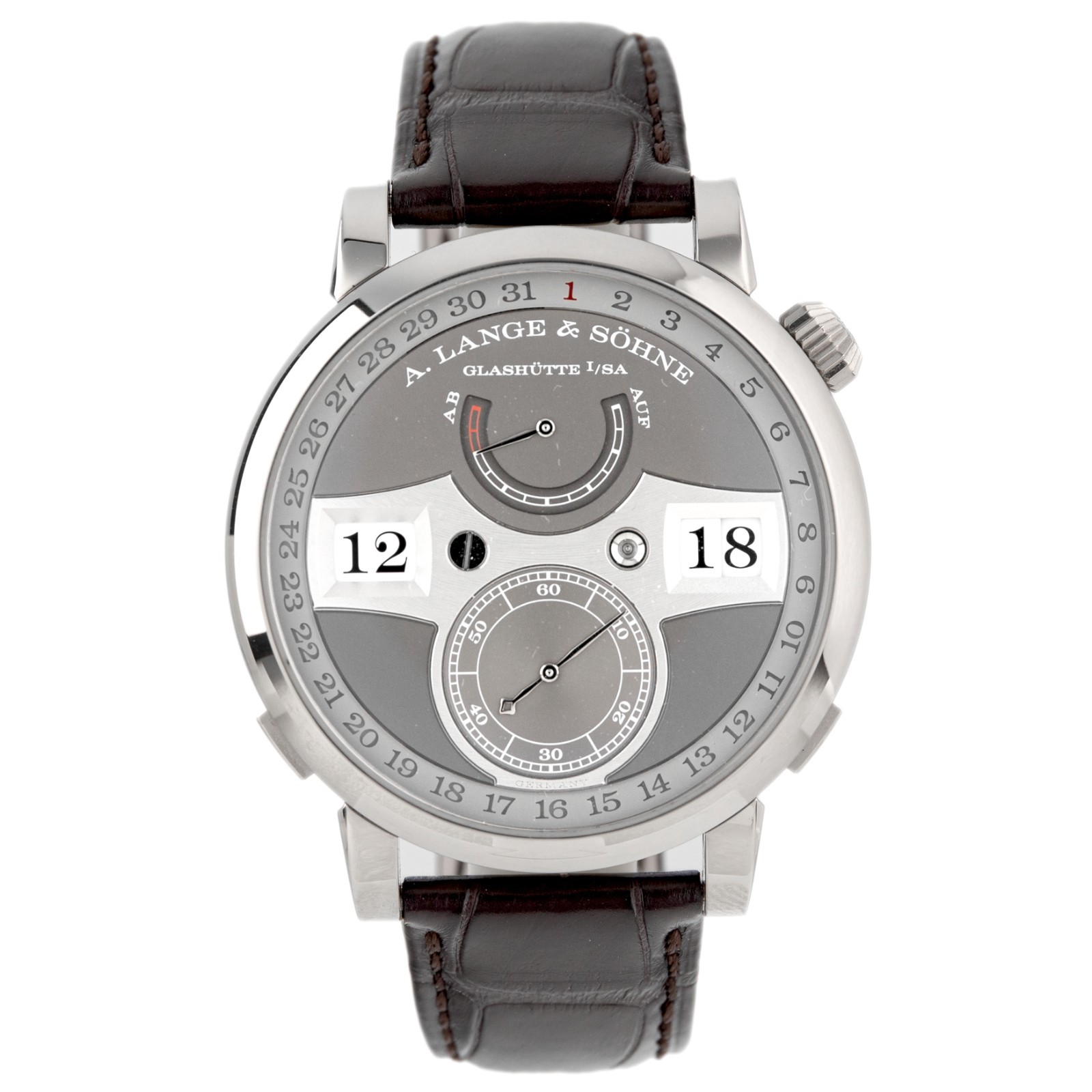 A. Lange & Sohne Zeitwerk Date White Gold Gray Dial 44.2mm 148.038 Full Set