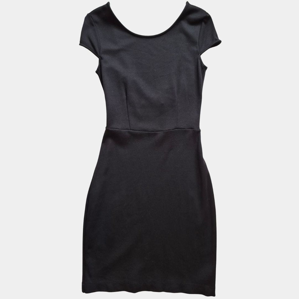 Zara Black Bodycon Dress Open Back Scoop Neck Stretch Mini S Little Black Dress