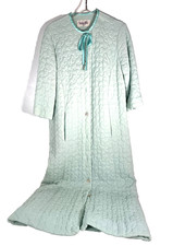 Vintage Vanity Fair Quilted Nylon Robe Size 10 Mint Green Button Front Tie