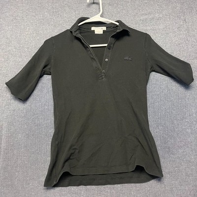 Lacoste Women s Polo Shirt Size 32 Black Stretch Slim Fit Casual Chic Cotton