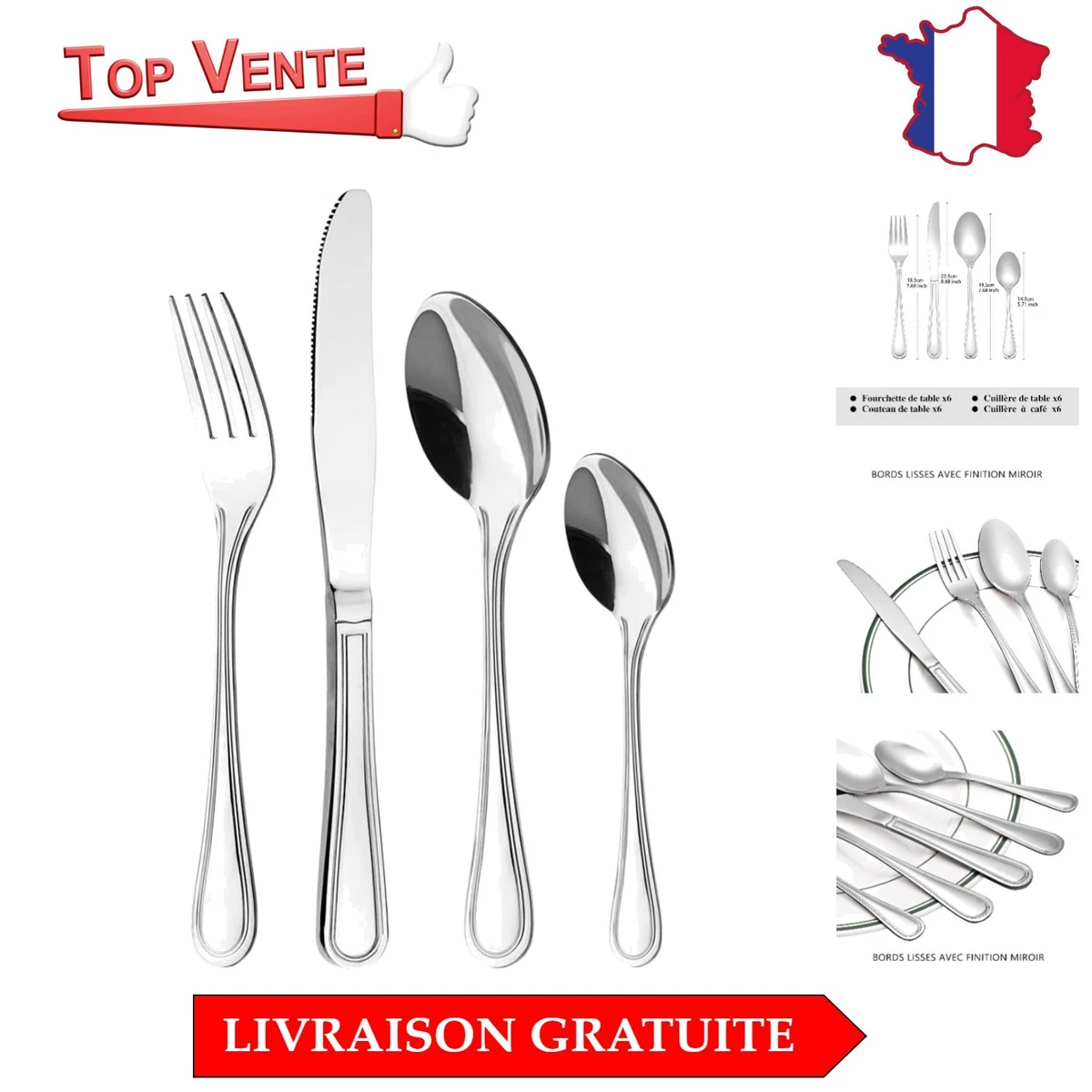 Auerhahn Agora Lot de 60 Couverts de Service, Acier Inoxydable, Argent
