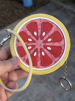 小物 COACH Y2K Grapefruit Signature Coin Case Coach Fruit Coin Wallet with Wrist Strap, Key Ring, grapefruit