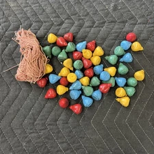 Lot Of 53 Small Wooden Tops With Strings