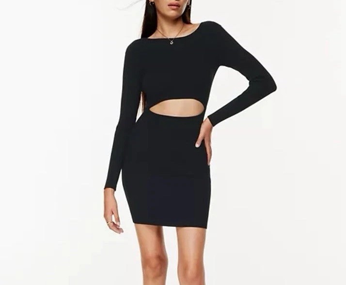 Aritzia Wilfred Free Cut-Out Knit Longsleeve Black Dress Large Never Worn  (L)