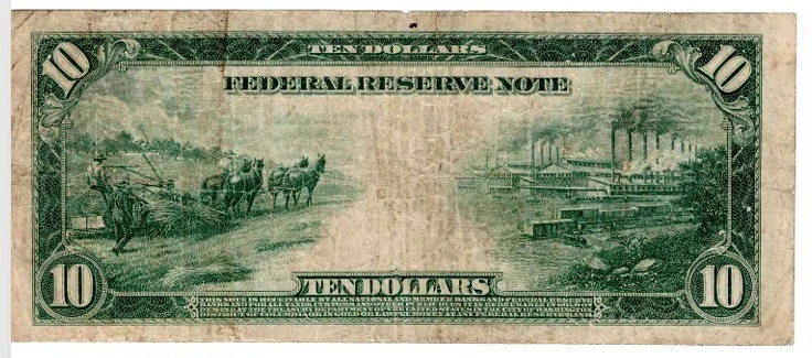 1914 $10 Blue Seal Federal Reserve Note - White/Mellon - 12-L San Francisco - F - Image 2 of 2