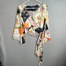 7th Avenue Design Studio New York & Company XS Floral Patchwork Wrap Top