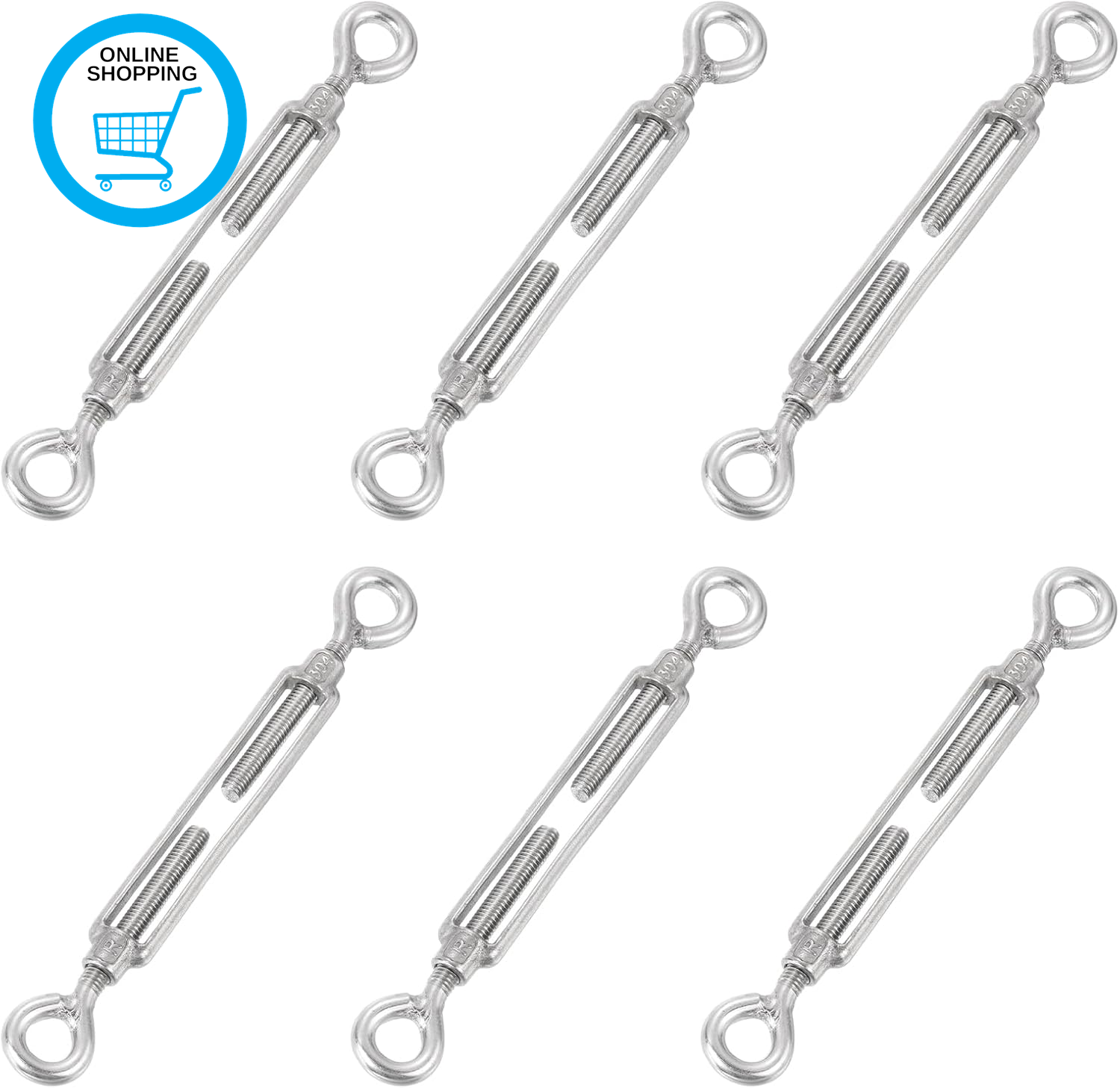 6Pcs M8 Eye and Eye Turnbuckles Wire Rope Tension, 304 Stainless Steel Turnbuckl