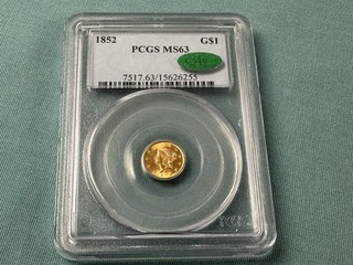 1852 Type 1 Gold Dollar Liberty Head $1 Gem Uncirculated Coin MS63 PCGS CAC