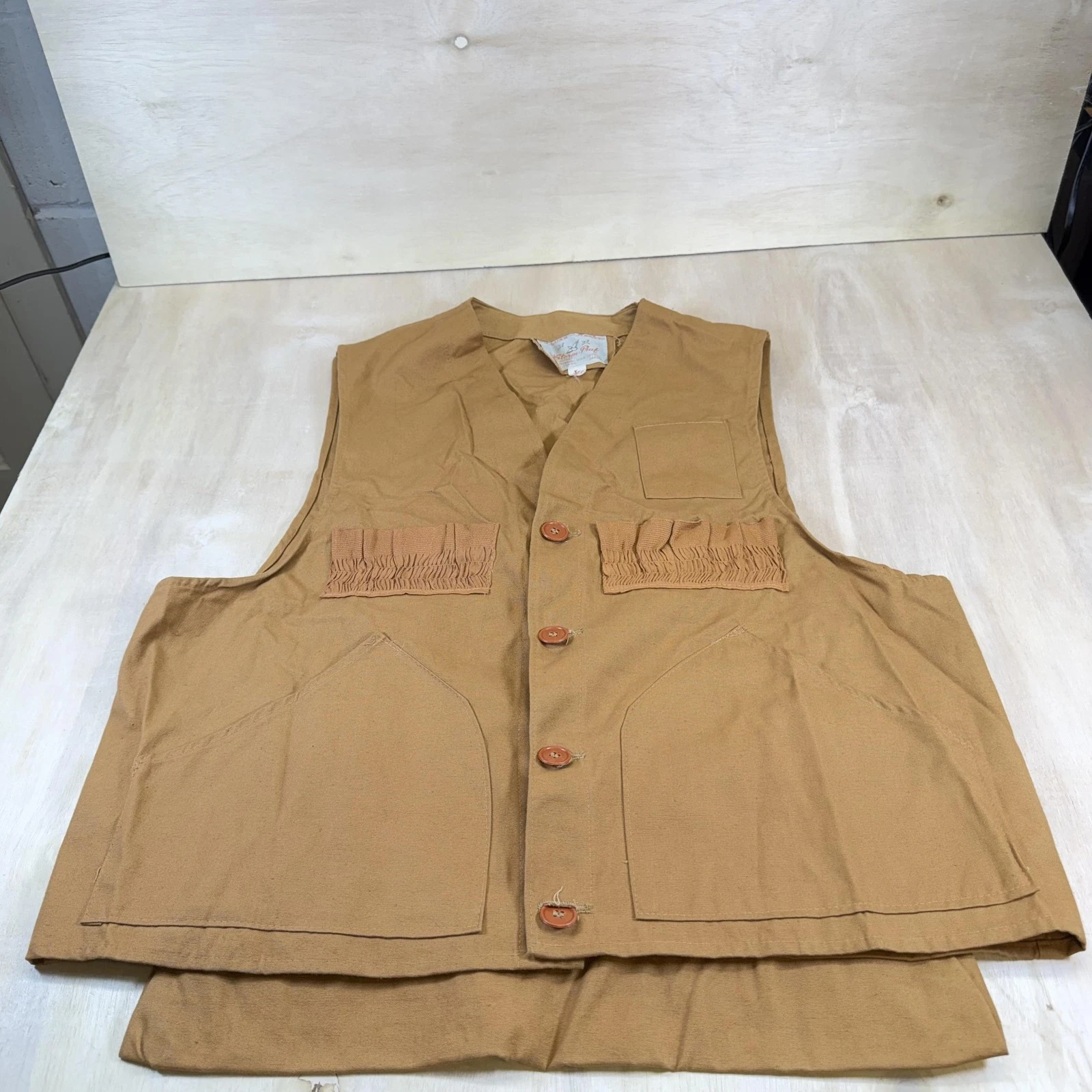 VTG Storm-Pruf Hunting Vest Mens Large Brown Canvas Shell Pockets Japan Deluxe