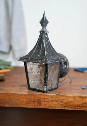 Vintage Storybook Tudor Gothic Lantern Porch Light Fixture Witch Hat Lamp Black
