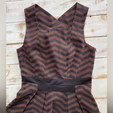 KAREN MILLEN fit & flare dress sz 6 chevron black brown zig zag party EUC