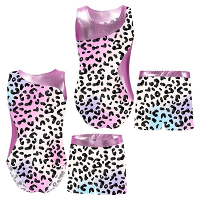 US Kids Girls Sleeveless Patchwork Outfit Printed Gymnastics Elastic Waist suit