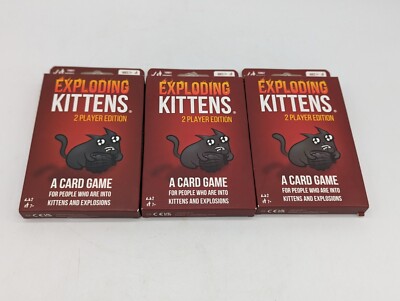 Lot of 3 Exploding Kittens 2 Player Edition A Card Game Ages 7+ Kitten Explosion