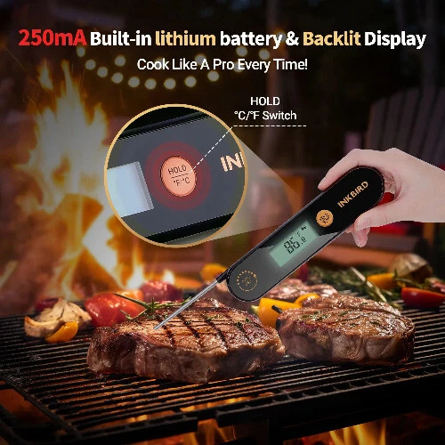 Meat Thermometer with Foldable Probes IPX5 Waterproof Rechargeable Thermometer Meat Thermometer with Foldable Probes IPX5 Waterproof Rechargeable Thermometer