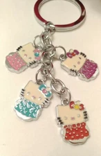 Key chain Ring hello kitty Cat four charms silver tone cartoons childhood 