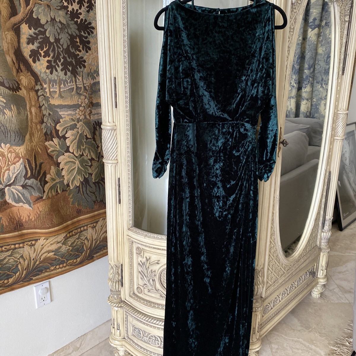 slim fit dress slacks Vintage 2007 Ralph Lauren Purple Label Beaded Rhinestone Metallic Silver  Lamé Strapless Gown main image 1