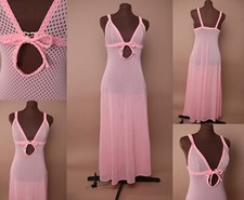 Vintage Glydons Made In USA Hollywood Pink Mesh Gown Slip Dress Lingerie 1960s 