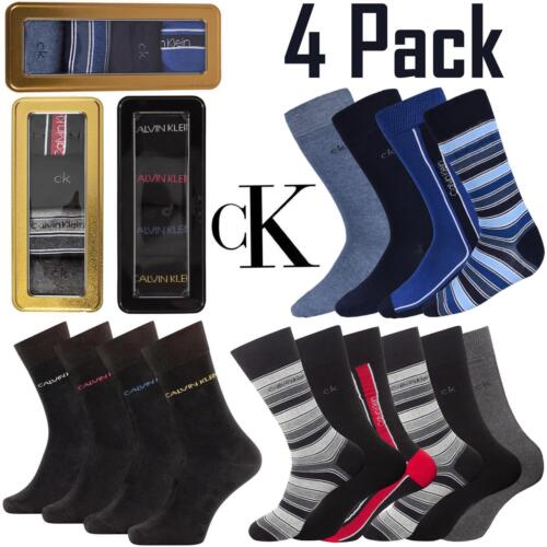 Paquete de 4 calcetines para hombre Calvin Klein peinados algodón ricos diseñadores calcetines crew Reino Unido 6,5-11 - Imagen 1 de 30