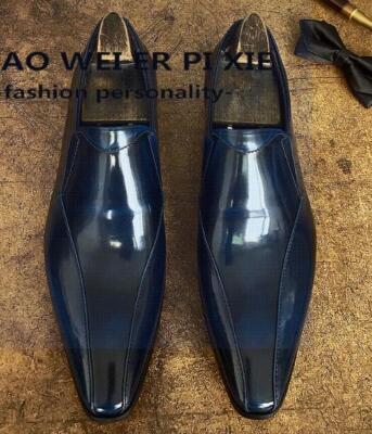 Mens British Pointy Toe Slip On Fashion Loafers Party bright Leather Shoes