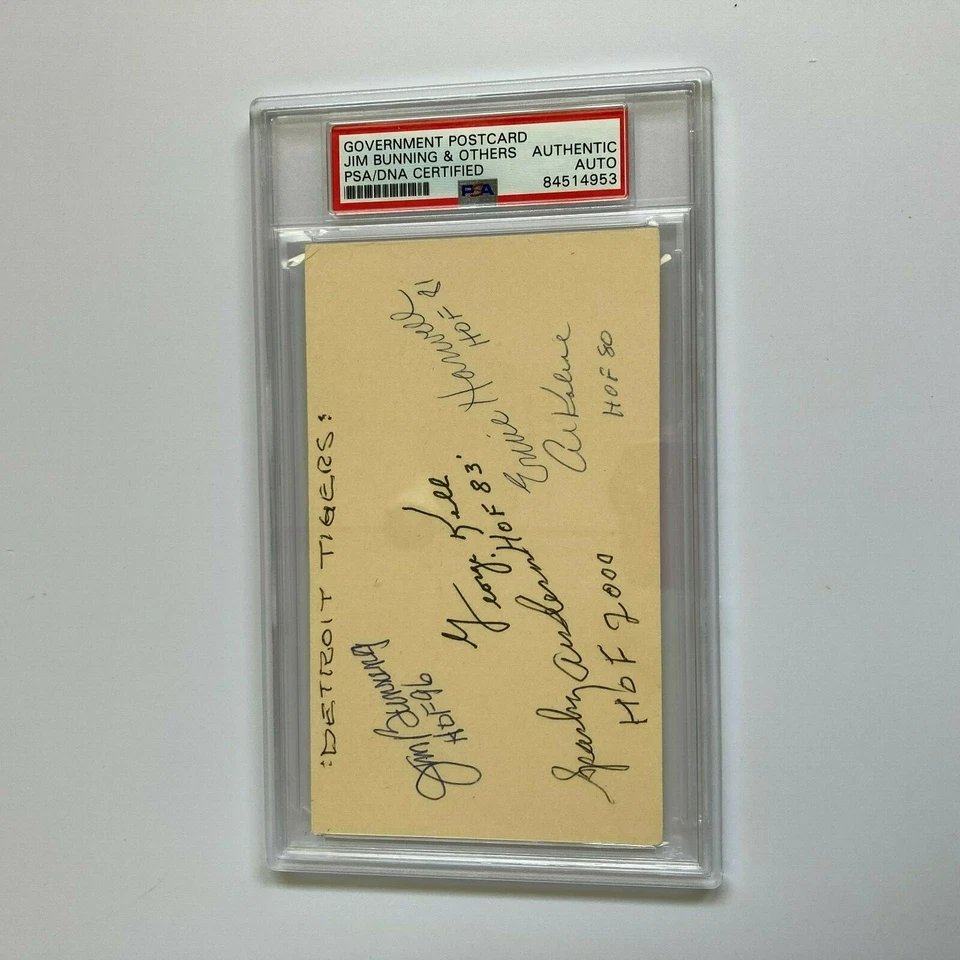 Detroit Tigers HOF Signed Postcard Sparky Anderson Ernie Harwell Al Kaline PSA - Image 2 of 4