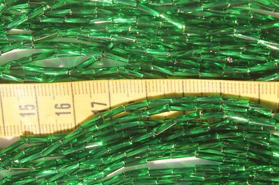 #3 Silver Lined Green Twisted Glass Bugle  Crafts Jewelry Making Beads/hank