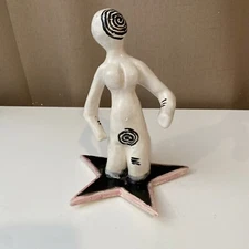 Abstract Ceramic Alien Sculpture 7.5" Artist Signed Space Art Paperweight