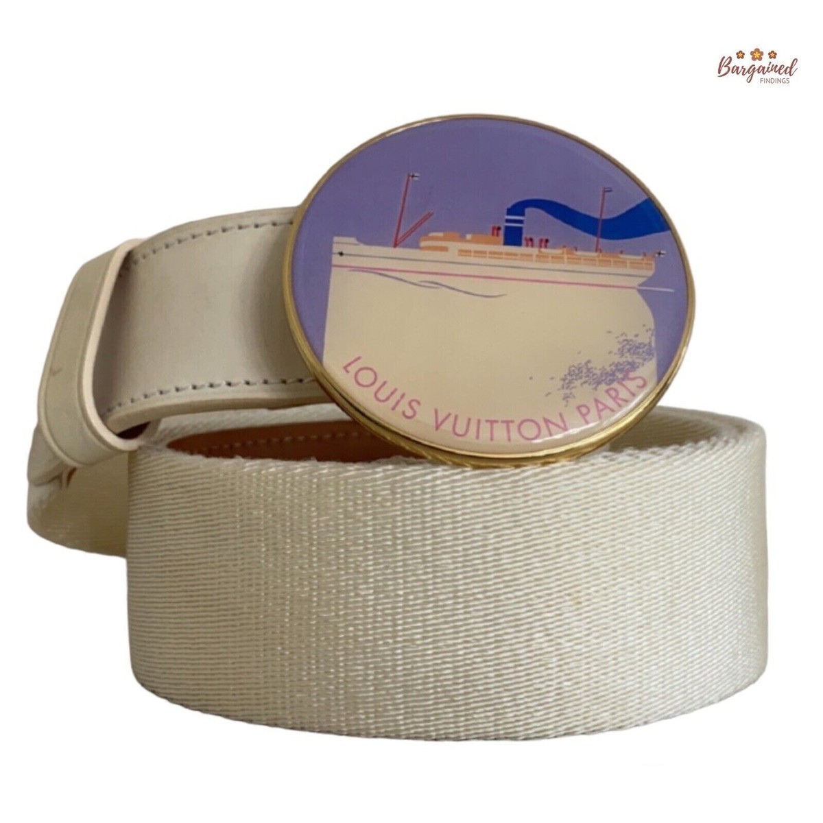 Authentic Louis Vuitton Cream Canvas Leather Boat Cruise Buckle
