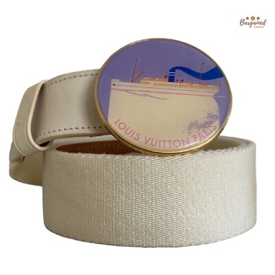 Authentic Louis Vuitton Cream Canvas Leather Boat Cruise Buckle Belt Size 95/38 Authentic Louis Vuitton Cream Canvas Leather Boat Cruise  main image 3