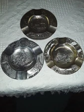 3 Vintage New Unused 4" Round Metal "Ashtrays" Washington D.C., Mexico. Nebraska