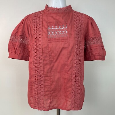 Universal Thread Top Small Pink Lace Inset Puff Sleeve Blouse Women's NWT