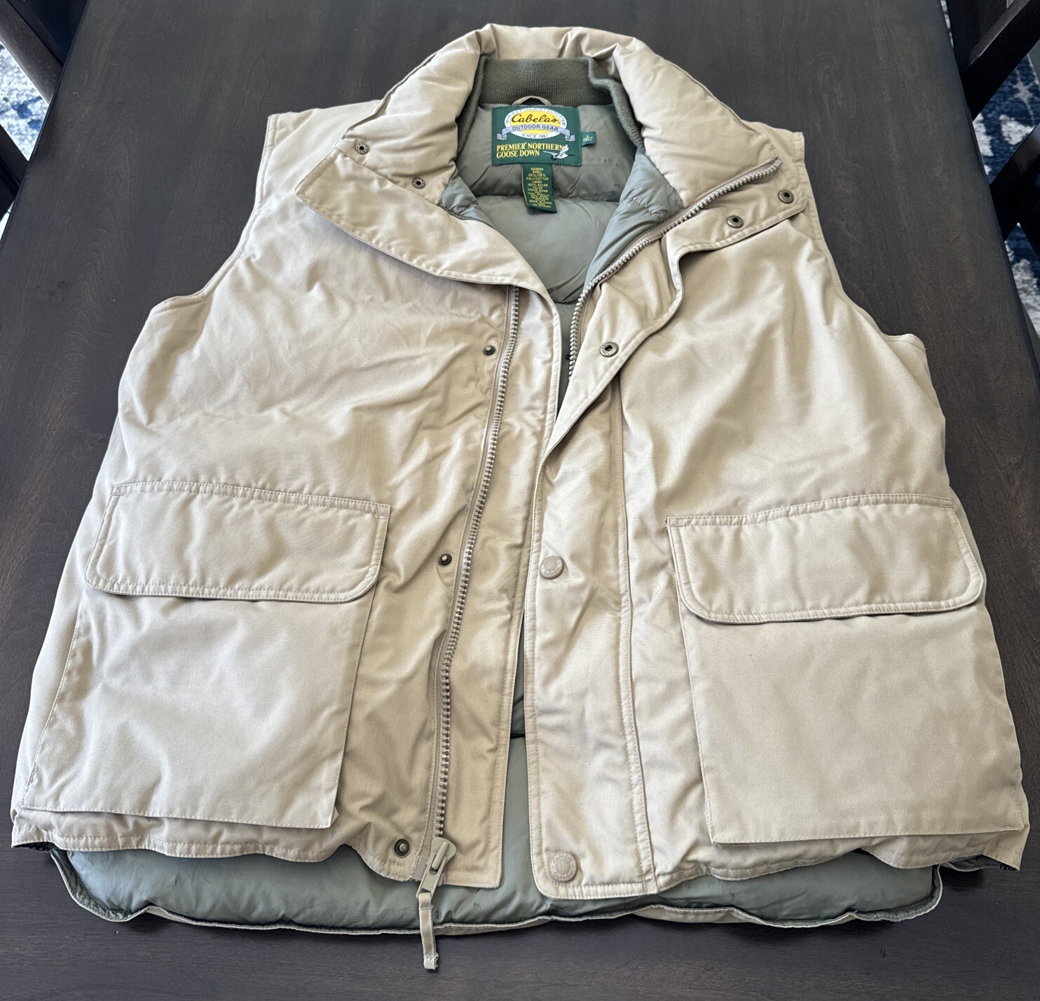 Cabela's Premier Northern Goose Down Filled Puffer Vest, Tan, Size L Tall